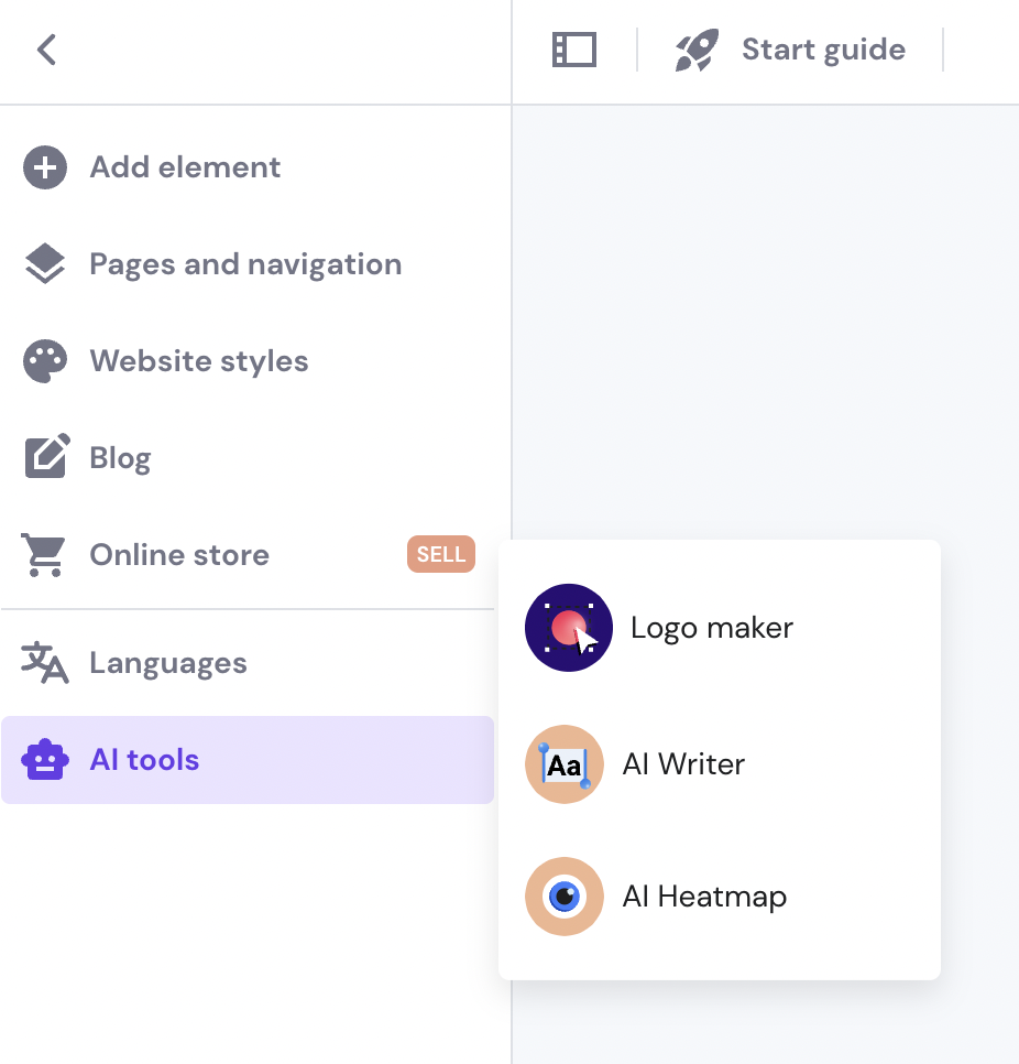 A screenshot showing Zyro's AI tools: logo maker, AI writer, and AI heatmap