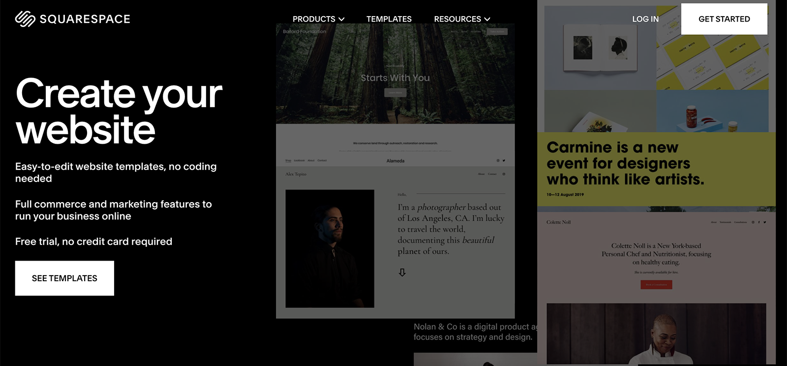 Screenshot of Squarespace home page