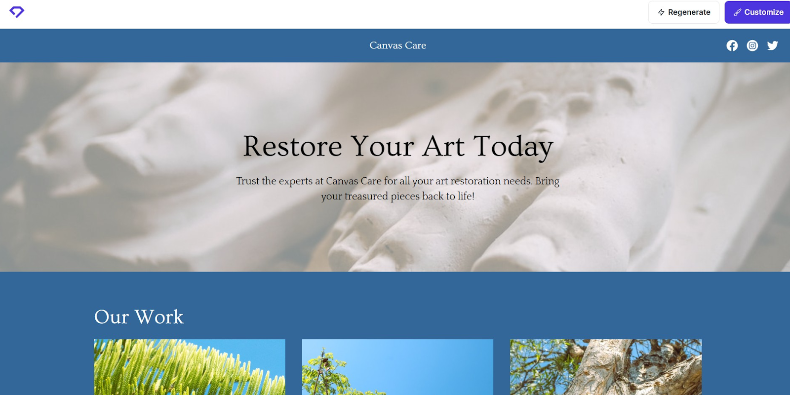 Example of a Durable AI generated website for art