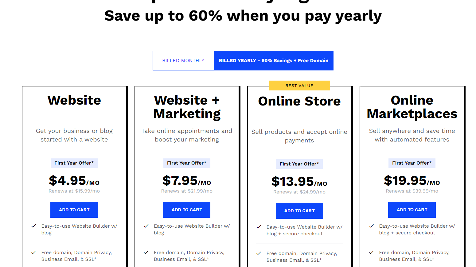 Web.com pricing plans