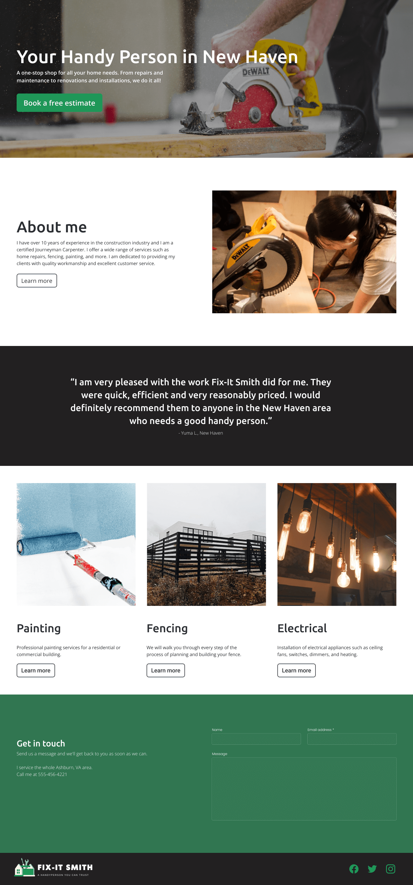 Zoomed out image of handyman entire business website template