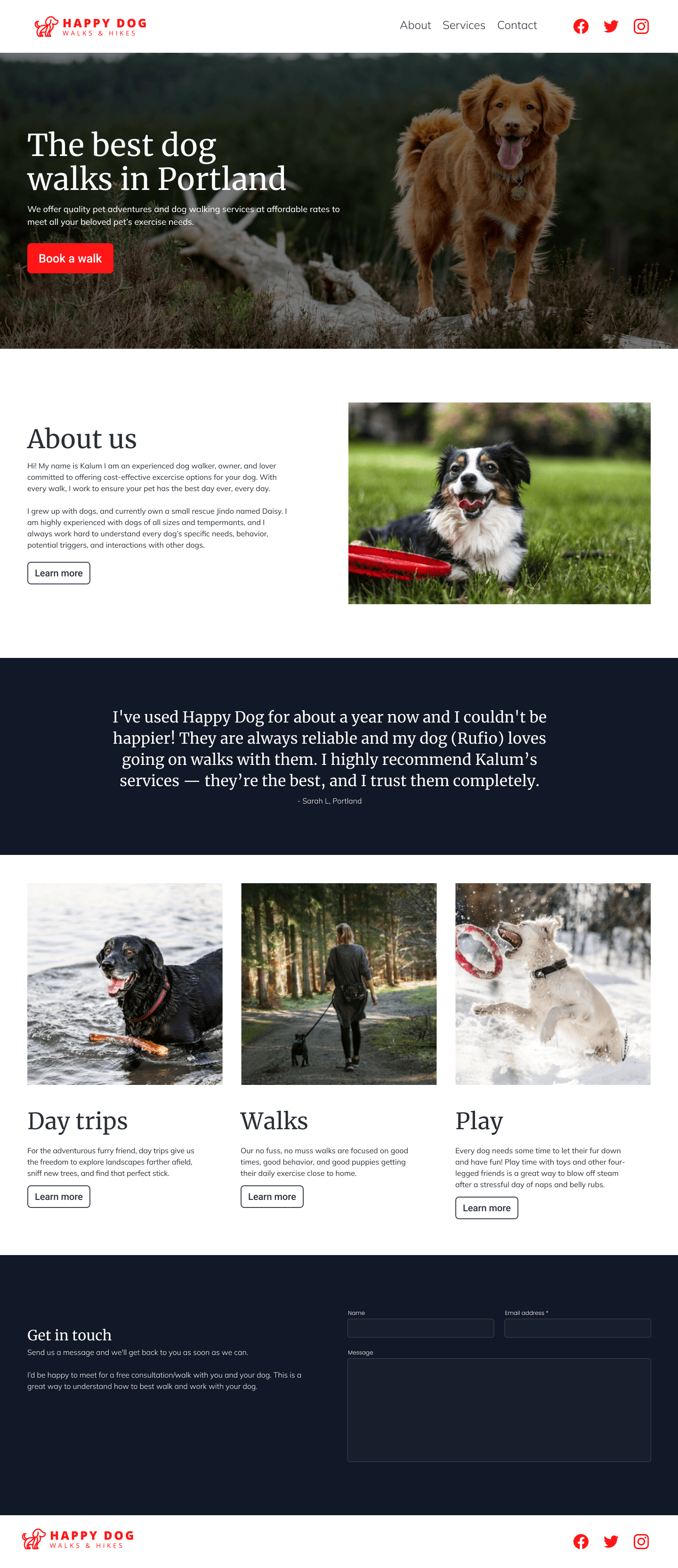 Image of entire dog walking website template