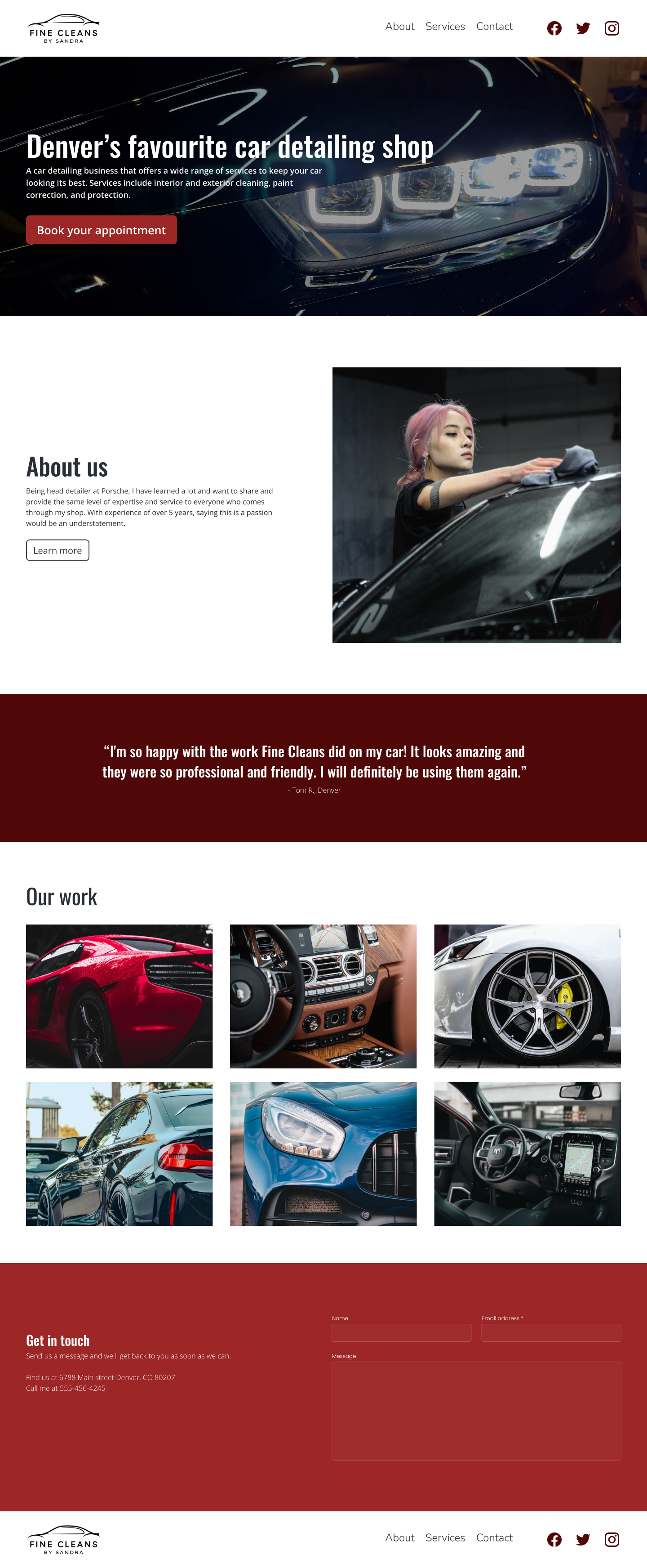 Zoomed out image of car detailing website design example