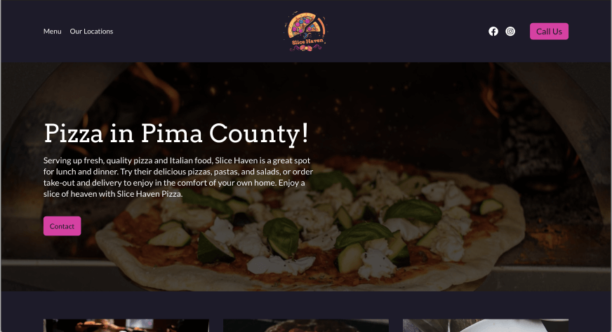 Pizza restaurant website example