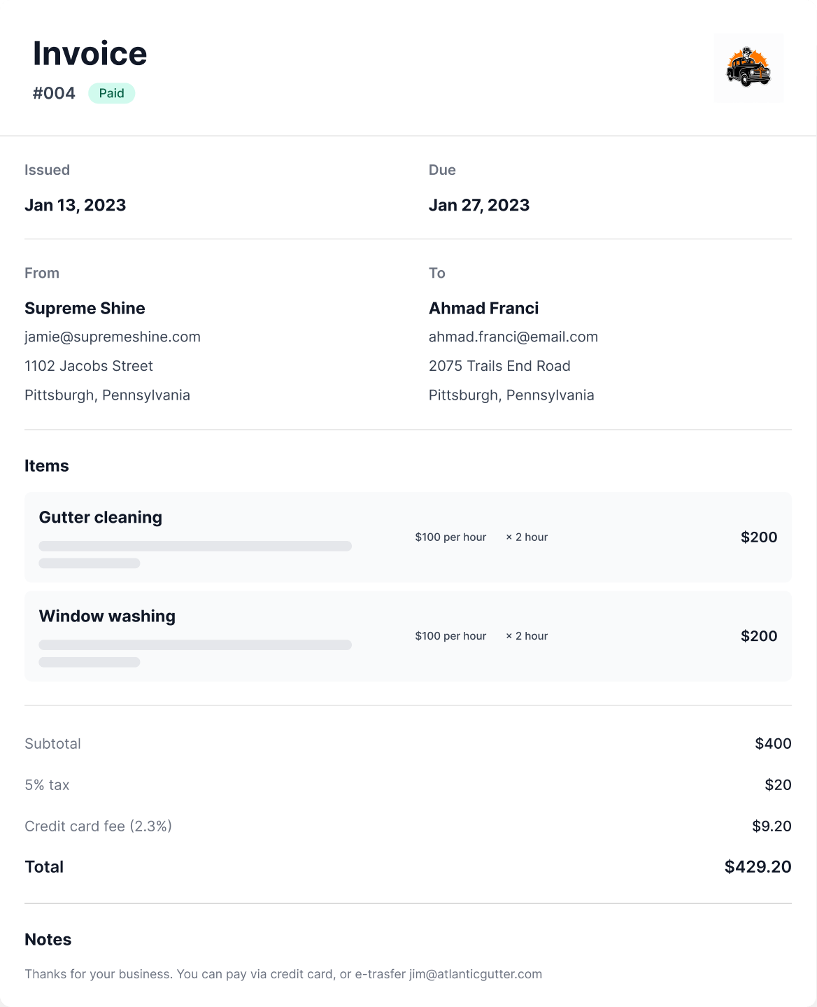 Easy interface to create invoices